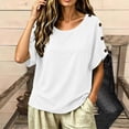 thumbnail image 3 of Uootdi Women's Tops Short Sleeve Crew Neck Side Button Blouses Bohemian Casual Style Lightweight Breathable Relaxed Fit Shirts Gift, 3 of 6