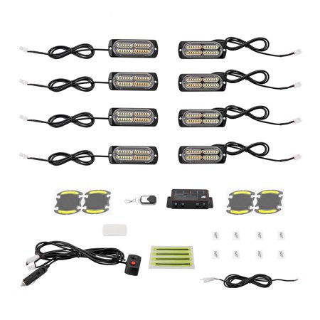 Miumaeov 8pcs Ultra Slim Sync Feature Car Truck Surface Mount Emergency Hazard Warning Strobe light with Strobe Controller and Wiring Harness Amber & White
