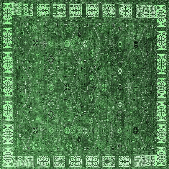 Ahgly Company Indoor Square Oriental Emerald Green Industrial Area Rugs, 6' Square