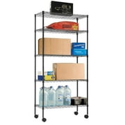 14"x30"x60" Commercial Storage Shelves Black Heavy Duty Shelving 5 Tier Layer Wire Shelving Unit with Wheels Metal Wire Shelf Standing Garage Shelves Storage Rack,Adjustable