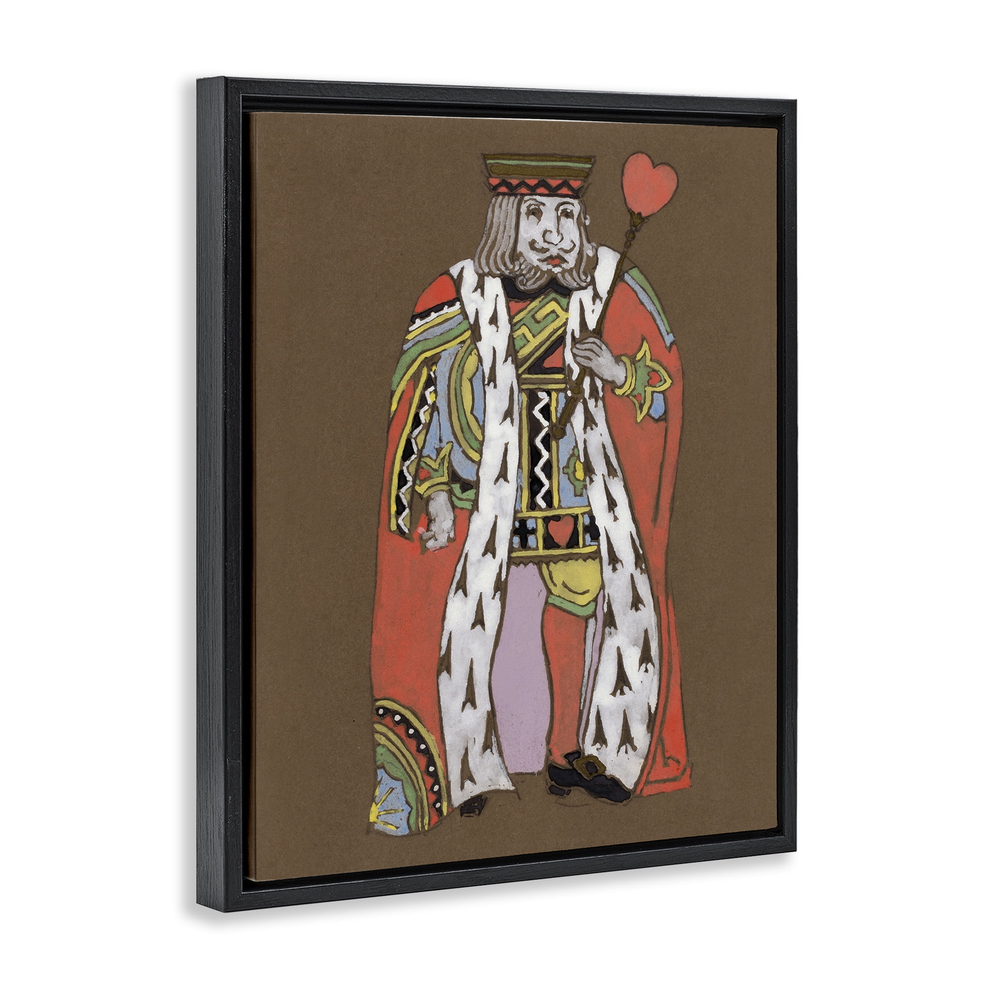 Stupell Industries King Playing Card Motif Entertainment Painting Black Floater Framed Canvas Art Print Wall Art, 17 x 21
