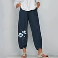 thumbnail image 2 of VEKDONE Womens Cotton Linen Pants Print Long Pants Navy L, 2 of 5