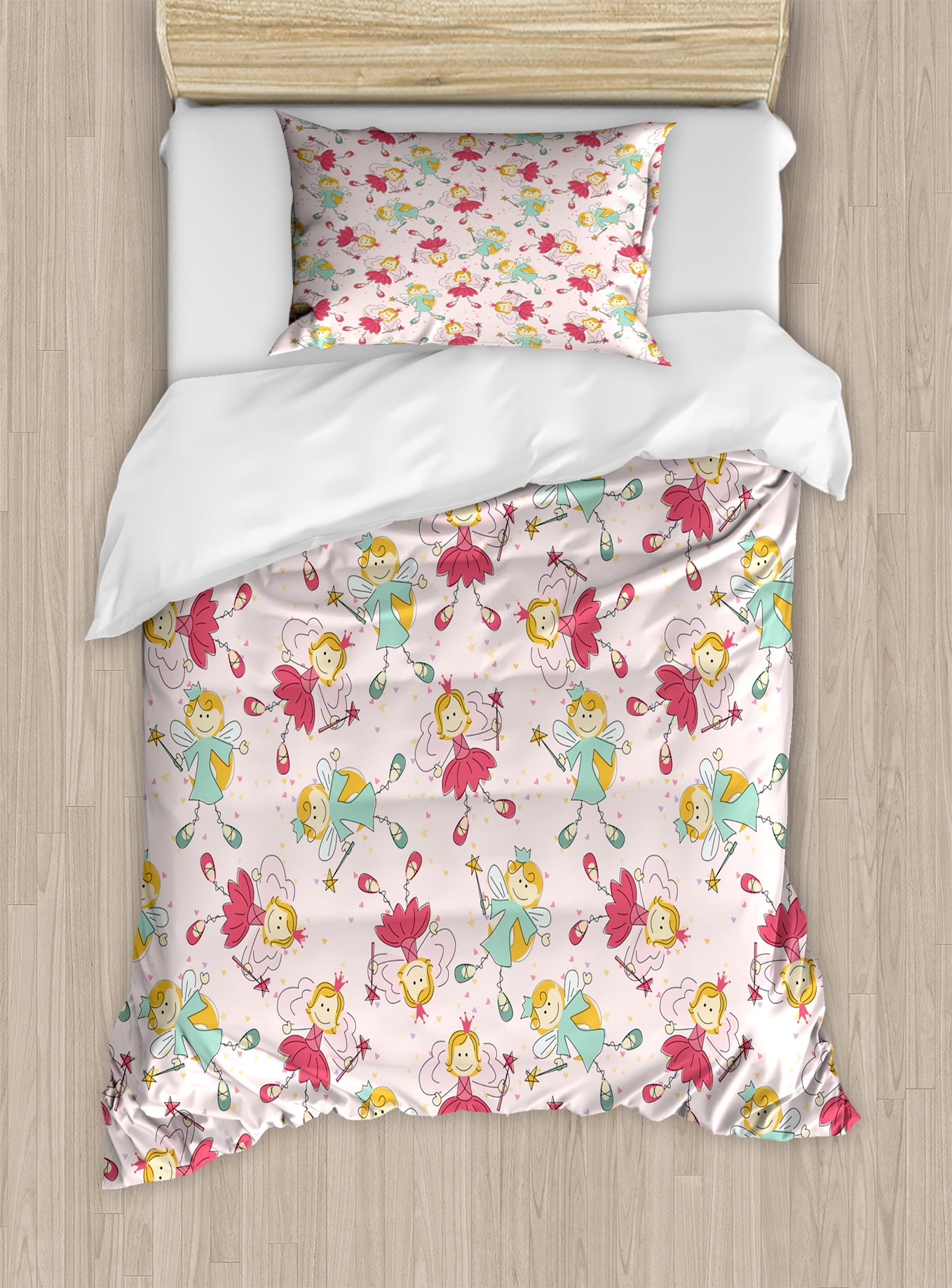Angel Twin Size Duvet Cover Set Princess Fairy Pattern Magical Kids Angel Twin Size Duvet Cover Set Princess Fairy Pattern Magical Kids Girls Fantasy Children Cartoon Decorative 2 Piece Bedding With 1 Pillow Sham