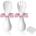 thumbnail image 1 of Cuchara y tenedor para bebé, 2 cubiertos ergonómicos para bebé Los cubiertos de aprendizaje ergonómicos facilitan la autoalimentación (blanco), 1 of 5