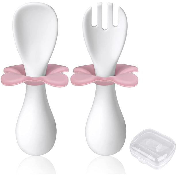 Cuchara y tenedor para bebés, cubiertos ergonómicos Los cubiertos de aprendizaje ergonómico facilitan la autoalimentación (blanco)
