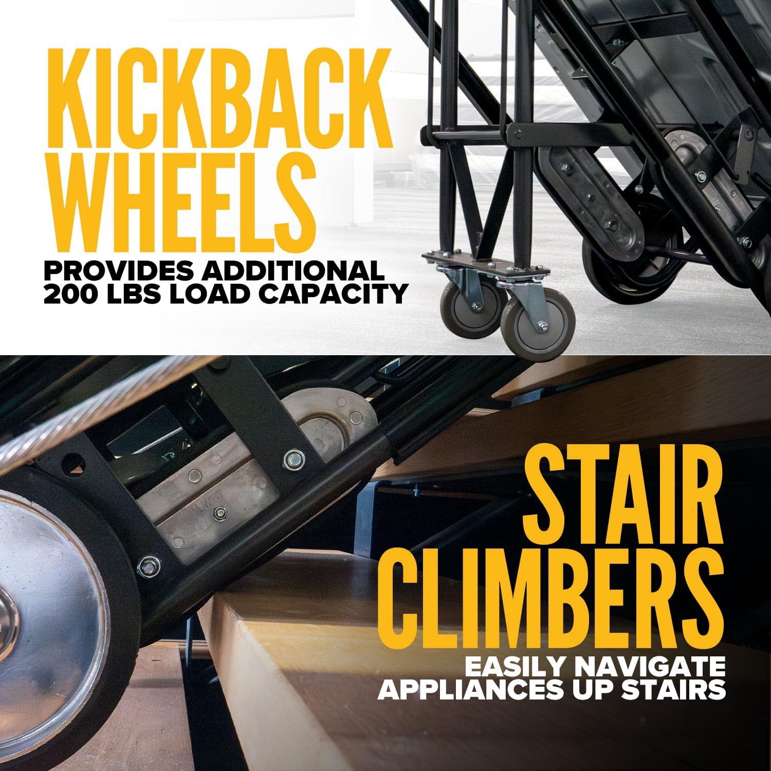 US Cargo Control Appliance Dolly with Stair Climber & Kickback Wheels, 1,200 LBS Capacity, Industrial Appliance Hand Truck with Single Auto Recoil Strap System, Heavy Duty Steel Hand Truck
