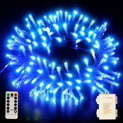 [Remote Control] Fairy String Lights Battery Operated, 33FT 100 LED Christmas Lights IP65 Waterproof with Timer, Memory Function and 8 Lighting Modes for Indoor Outdoor Xmas Halloween Wedding - Blue