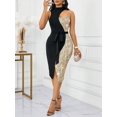 thumbnail image 7 of Multicolor Womens Elegant Color Block Sequin Hollow Slit Midi Dress, 7 of 7