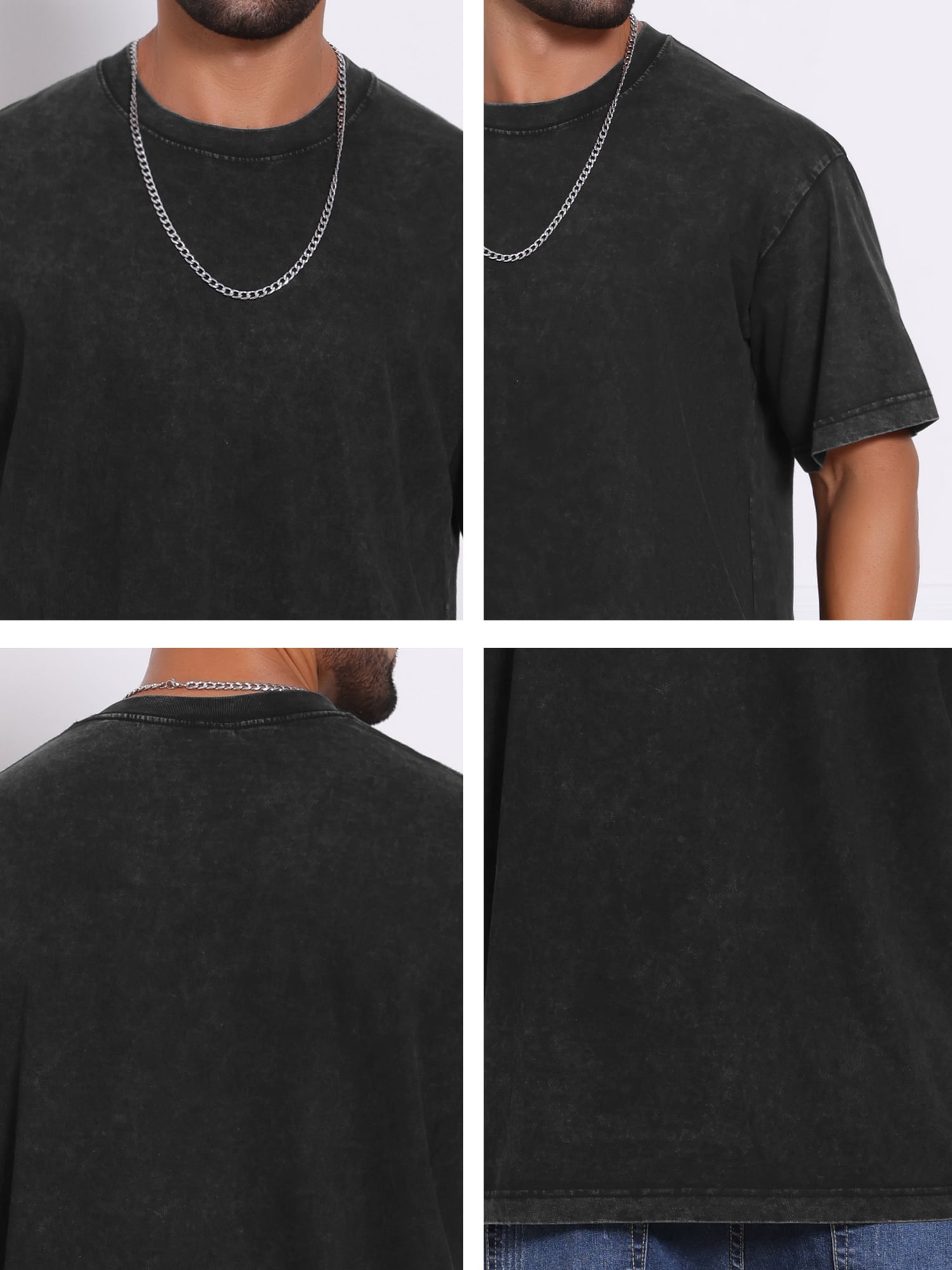 DARING DIVA Men's Retro Distressed Crew Neck Short Sleeve Solid T-Shirt L Black