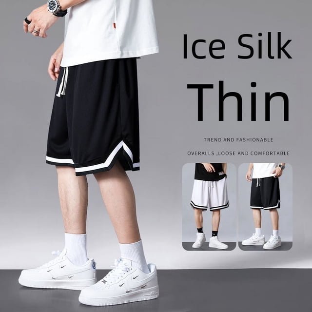 Pantalones cortos de verano para hombre, pantalones deportivos estadounidenses para niños, pantalones de baloncesto, pantalones holgados y transpirables de seda helada para hombre