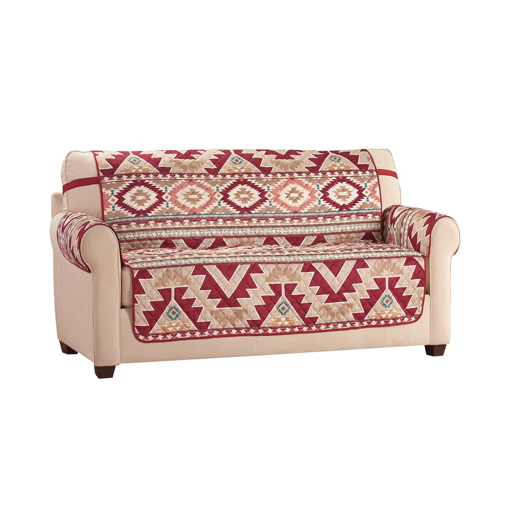 Aztec Southwest Patterned Furniture Cover With Bold Design And Solid Burdy Reverse Sofa