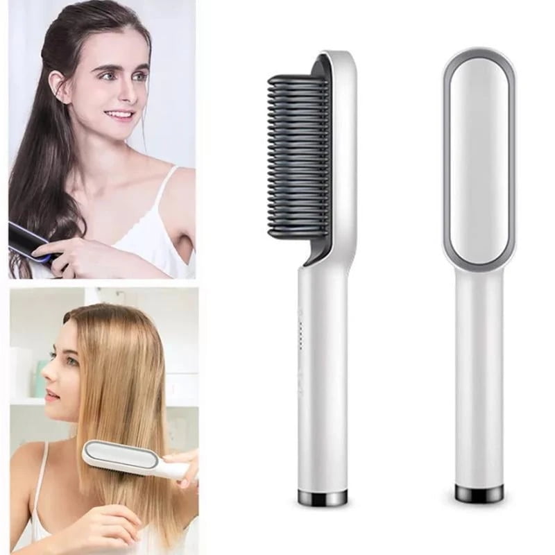 Junsice Hair Straightener Brush Straightening Brush White 5 Temps Straightening Comb Hot Brush Hairbrush Hot Comb Hair Straighteners For Women