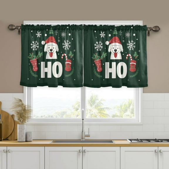 Yayeee Kitchen Curtains Tier Set of 2 Light Filtering 57"x24" Over Sink Window Panels, Christmas Dog