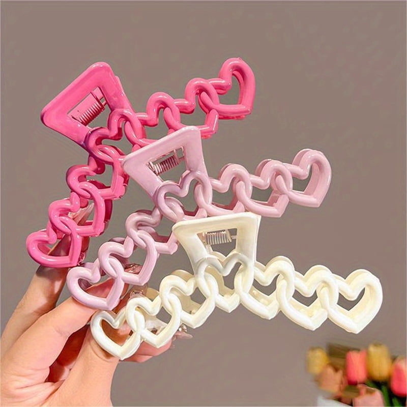 2Pcs Sweet French Style Hair Clips Women Plastic Heart-shaped Hairpin Candy Color Large Grab Cawl Clips Girls Hair Accessories