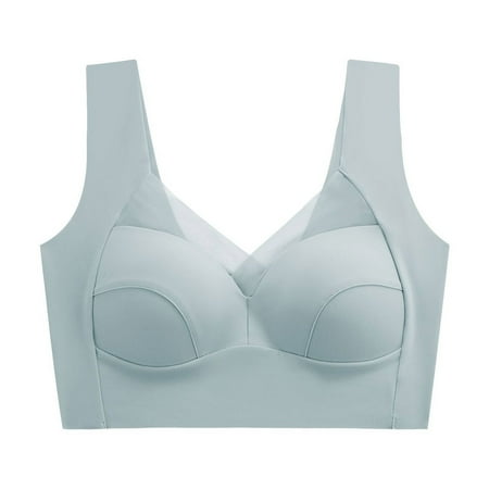 TrendVibe365 Long Line Sports Bra Women Mesh Wirefree Push up Bralettes Padded Wide Strap Support Longline Bustier Full Coverage Crop Tank Top Comfy Lingerie Blue XL