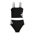 thumbnail image 4 of Xijirk Girls Swimsuit,Floral Side Print Tankini Swimsuit Two Piece Solid Color Swimwear Tankini for Big Girls Summer Beach,Tankini Swimsuits,11-12 Years,Black, 4 of 10
