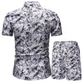 thumbnail image 3 of Mens Hawaiian 2-Piece Short Sets Flower Summer Beach Shorts Sleeve Button Down Shirts and Shorts, 3 of 3