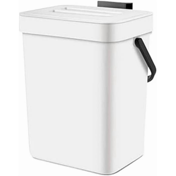 Small Plastic Trash Can Hanging Small Trash Can with Lid Under Sink Fit for Kitchen Food Waste Bin Mountable Garbage Can Bathroom(3L White)