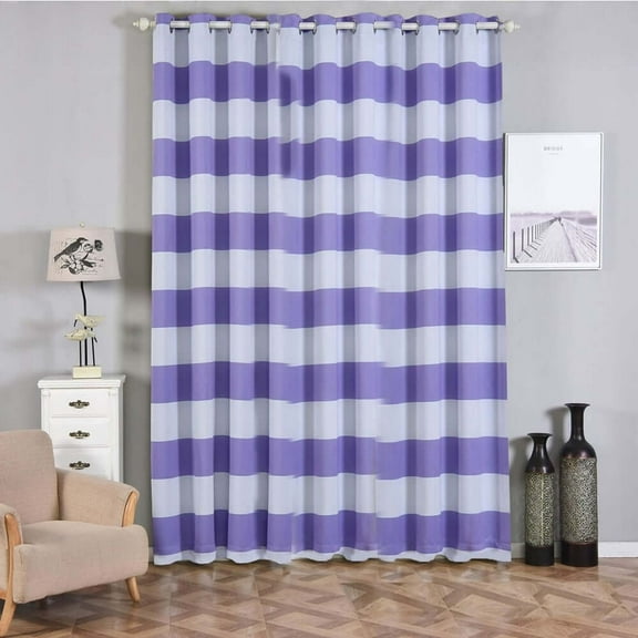 Efavormart 2 Panels White/Lavender Cabana Stripe Thermal Insulated Blackout Curtains With Chrome Grommet Window Treatment  52"x108"