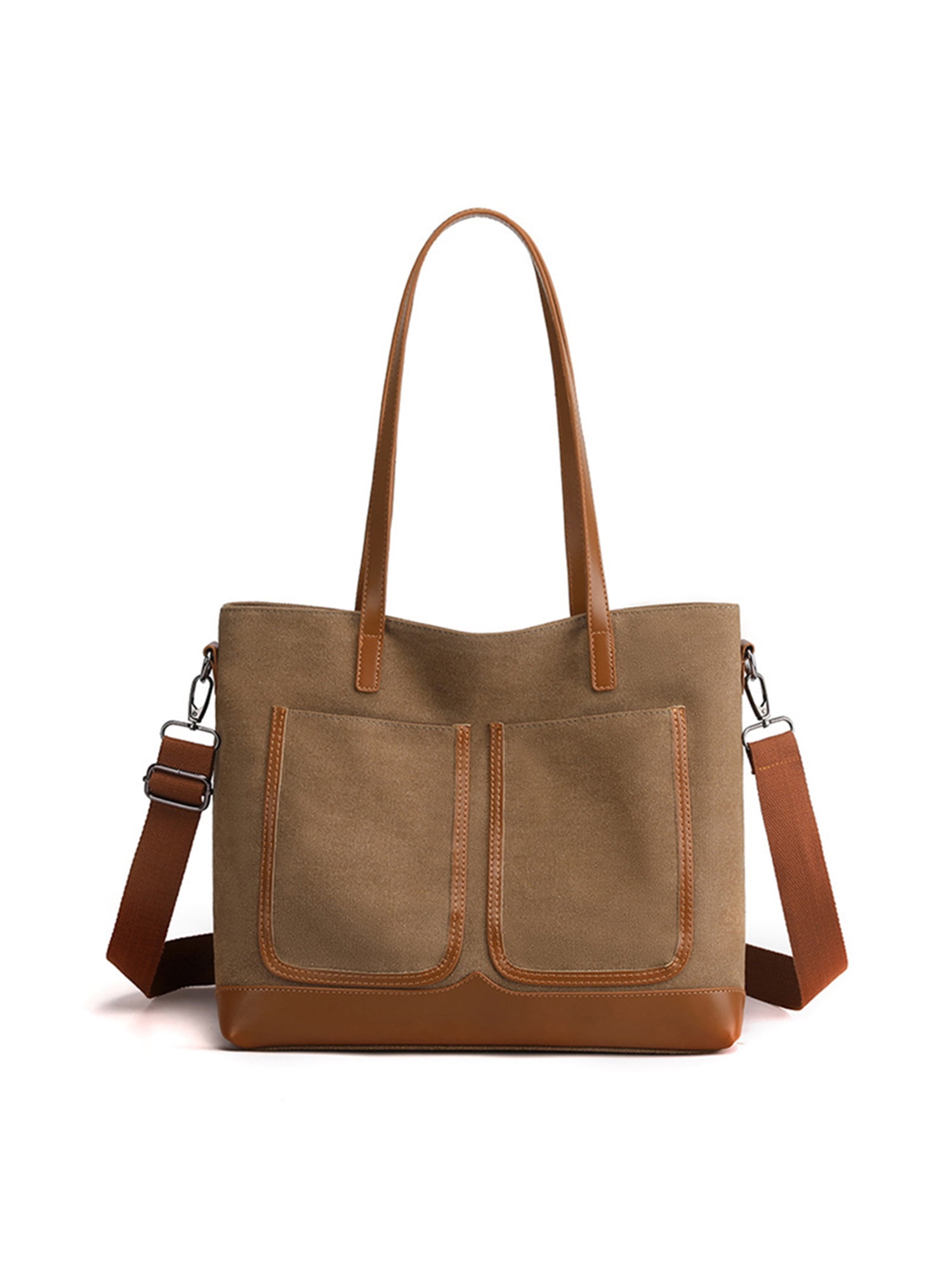 Color : Khaki, Size : OneSize Fine Bag/Canvas Bucket Bag Casual Retro Large Capacity Handbag Solid Color Womens Shoulder Bag Multi-Pocket Capacity
