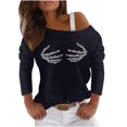 thumbnail image 1 of Camisas informales de manga larga para mujer, jersey con hombros descubiertos, blusa holgada con lentejuelas brillantes, Tops tipo túnica Pompotops gfhjh15380, 1 of 7