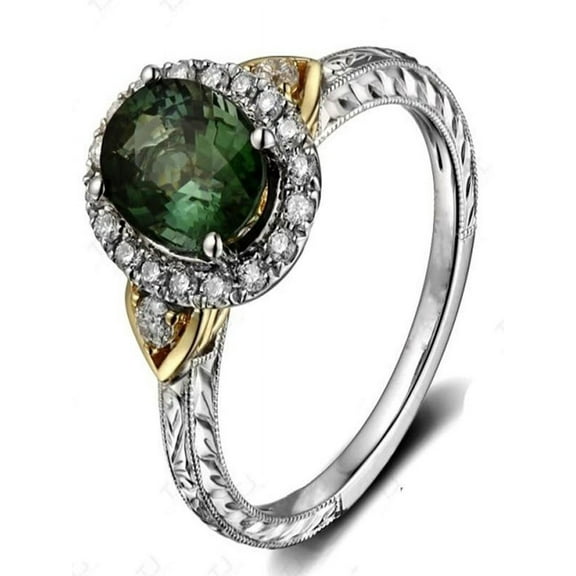 Antique 1 Carat Emerald and Diamond Engagement Ring in White Gold