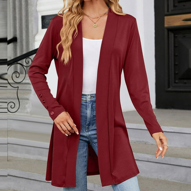 QUYUON Long Warm Cardigans for Women Sale Long Sleeve Mid Length Cardigans for Women Polyester Cardigans Women Cardigan Jacket Style Q 9566 Winter