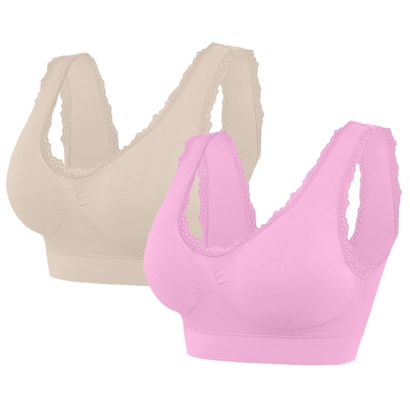Hrsba Sports Bras for Women, 2 Pack Solid Color Lace Wireless Tank Casual Bra