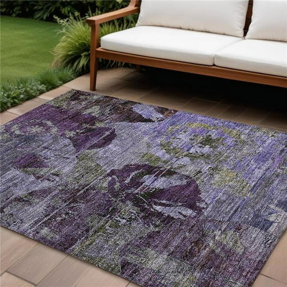 HomeRoots 562783 9 x 12 ft. Purple & Green Floral Washable Non Skid Indoor Outdoor Rectangle Machine Woven Area Rug