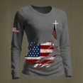 thumbnail image 3 of Women's Long Sleeve Round Neck T-Shirt with AMERICA 250th Anniversary Flag Graphic Print, Casual Independence Day Top for Patriotic Celebrations Gray S, 3 of 4