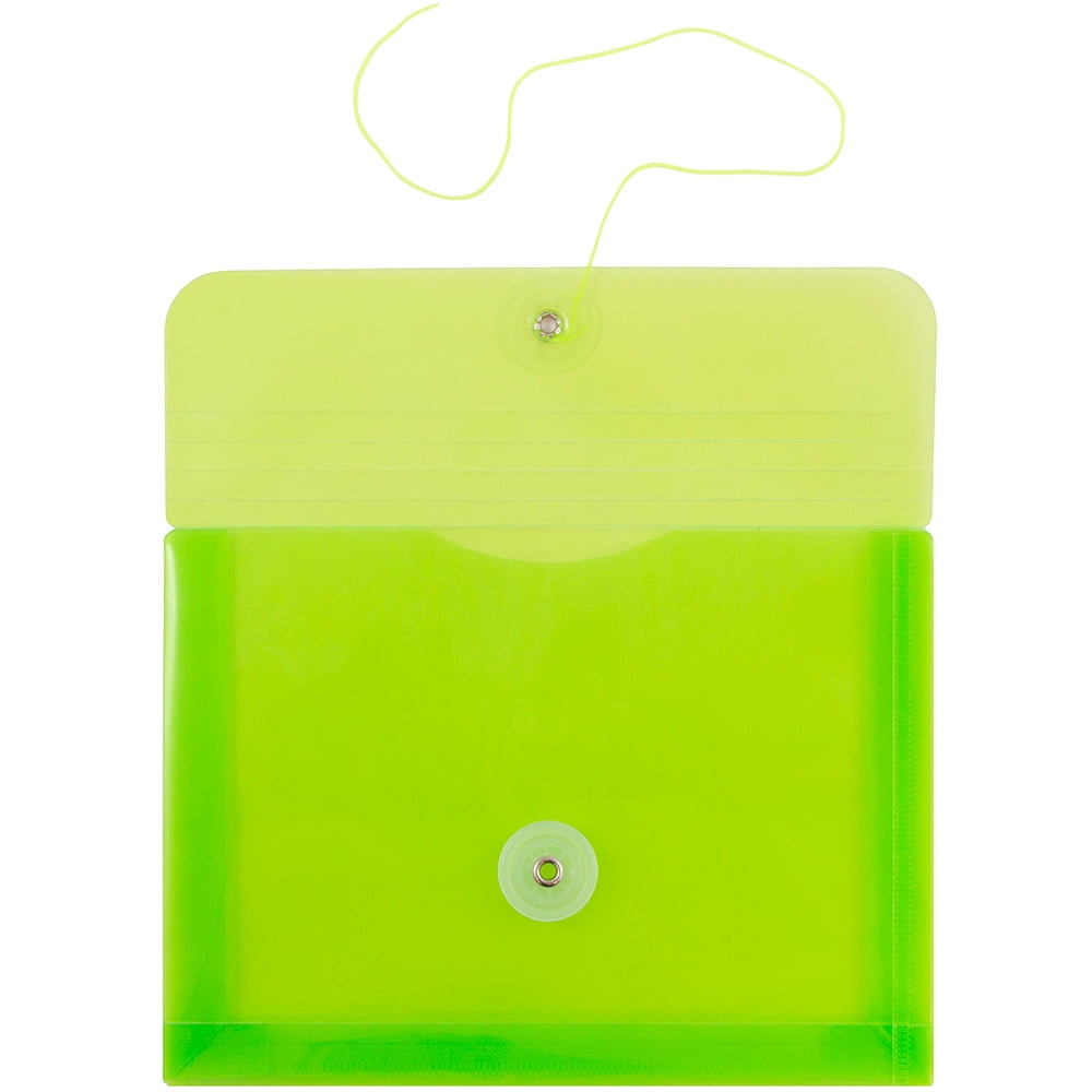 JAM Paper Plastic Envelopes with Button & String Tie Closure, Index Size, 5 1/2 x 7 1/2, Lime Green, 3/Pack