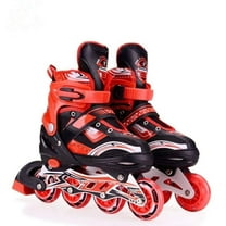 Stavae Skates Shoes Skating, Adjustable Roller Skates For Kids, Teens & Unisex Adults, Outdoor Skating Shoes Roller Blades With Featuring Wheels For Skating Beginners Red & Black