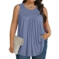thumbnail image 2 of UYISJ Plus Size Tank Tops for Women Sleeveless Crew Neck Pleated T Shirt Summer Casual Loose Tunic Blouses Navy Blue 5XL, 2 of 6