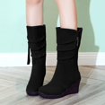 thumbnail image 2 of Mepaouo Women Wedge Dress Boots Side Zipper Suede Wide Mid Calf Walking Riding Booties(Black,6), 2 of 8