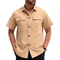 thumbnail image 2 of VBTAPA Men's Cargo Shirt Relaxed Fit Short Sleeve Button Down Shirts Summer Casual Work Shirt Lightweight Untucked Dress Shirts with Pockets Khaki XXL, 2 of 8