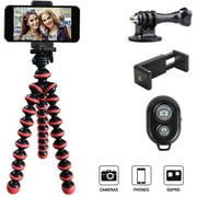 Qishi Portable Phone Tripod Stand with Wireless Remote - Flexible Compatible with iPhone, Samsung, Android & GoPro-Red