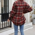 thumbnail image 5 of Back to School Women's Autumn Thin Casual Lightweight Flannel Plaid Button Down Shirts Oversized Long Sleeve Shacket Jacket Tops,Woolen Shirt Jacket(Size:L), 5 of 9