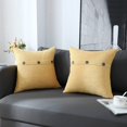 thumbnail image 2 of Juego de 2 fundas de cojín de 45 x 45 cm, color amarillo claro, decorativas, con botones de granja, triple funda de almohada, decoración del hogar, sala de estar, dormitorio, para sofá, silla de coche, 2 of 5