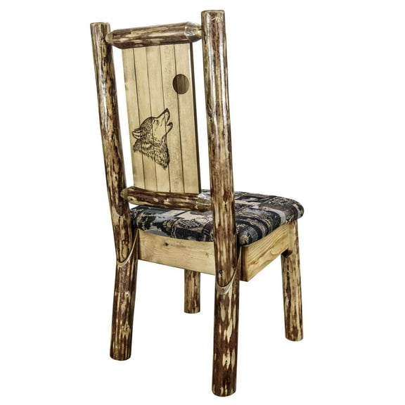 Glacier Country Collection Side Chair - Woodland Upholstery, w/ Laser Engraved Wolf Design