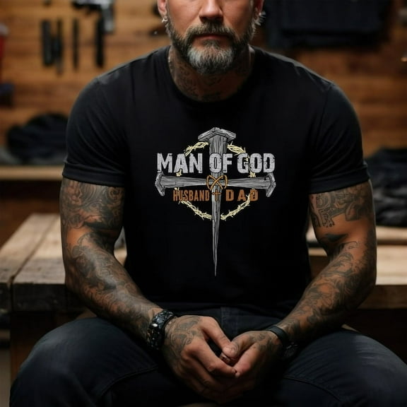 Man of God Dad Shirt, Husband Father Patriotic Tee, USA Flag Christian Dad Shirt, Godly Father T-Shirt, Father’s Day Gift for Him, Faith Shirt