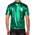 thumbnail image 3 of INSPIRE CHIC Men's Metallic Shiny Nightclub Short Sleeve Party Disco T-Shirt L Dark Green, 3 of 6