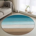 thumbnail image 2 of Turquoise Brown Round Rug 3ft Area Rug Washable Soft Non-Slip 3' Circle Low Pile Rugs Farmhouse Retro Wooden Grain Striped Carpet for Bedroom Living Room Entryway Home Office Dining Room, 2 of 6