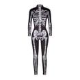 thumbnail image 3 of Yuncity Halloween Women Jumpsuit Skeleton Print Gothic Bodysuit Long Sleeve Stretchy Slim Fit Romper Cosplay Festival Party Wear White, 3 of 5