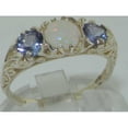 thumbnail image 2 of LBG British Made Luxury Solid 10K White Gold Natural Opal & Tanzanite Trilogy Ring, 2 of 6