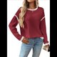 thumbnail image 1 of Suéteres de Cuello Redondo, Larga, Oversize, con Bloques de Color, de Punto Acanalado y Abertura Lateral para Mujer (Otoño de 2025) Vino Tinto XXL, 1 of 9