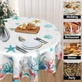 thumbnail image 3 of Starfish Coral Round Tablecloth 60in Nautical Coastal Seashell Circle Table Cloth Watercolor Summer Ocean Sea Life Table Cover for Kitchen Dining Indoor Outdoor Party, 3 of 6