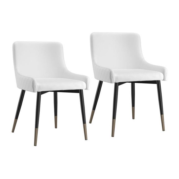 Pemberly Row Modern Faux Leather and Metal Dining Chair Set of 2 White and Black