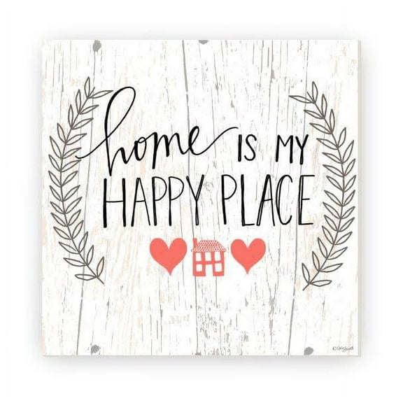 Home Is My Happy Place Rustic Wood Wall Sign 12x12 (Unframed)
