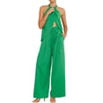 thumbnail image 3 of Women'S 2 Piece Outfits 2025 Summer Casual Sleeveless Mock Neck Crop Tops Wide Leg Pants Set Green S, 3 of 9