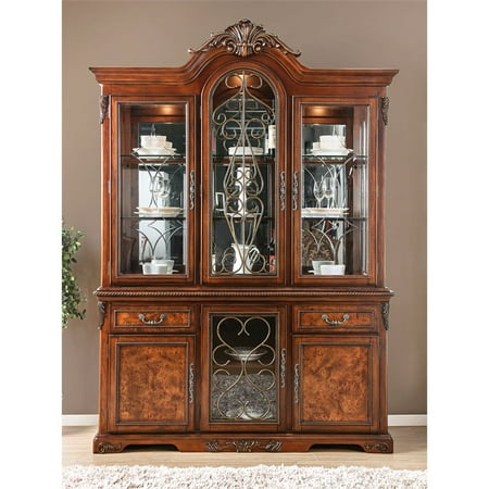- Furniture of America Eleanora China Cabinet in Brown Cherry